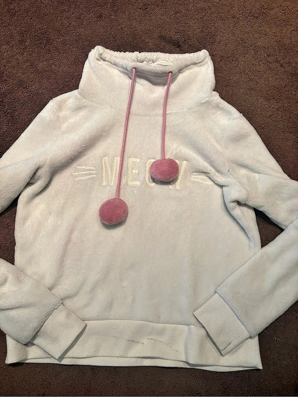 Ardene Fleece Hoodie in White & Pink Size Medium